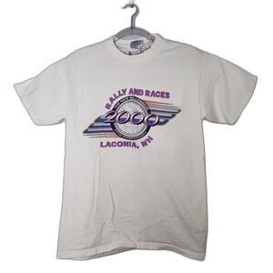 Vintage Laconia Rally Races Shirt Mens Medium White Motorcycle Biker 2000 90s